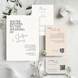 Elfenbein | Chic Script Minimalistisch Hochzeitsei Einladung