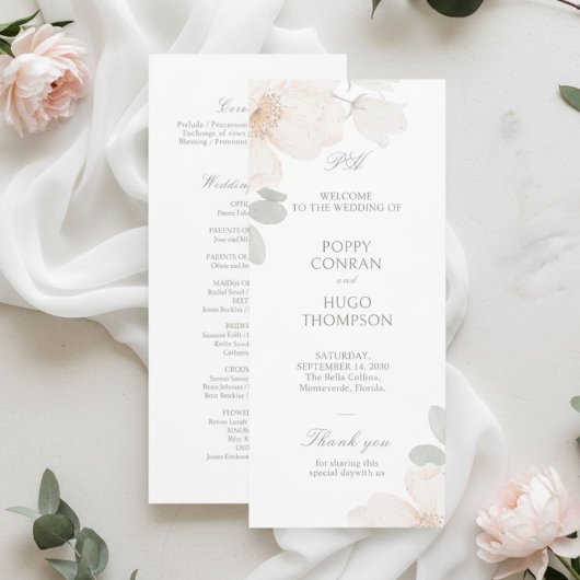 Elfenbein | Chic Wasserfarbe Blumen Hochzeitsprogr Programm
