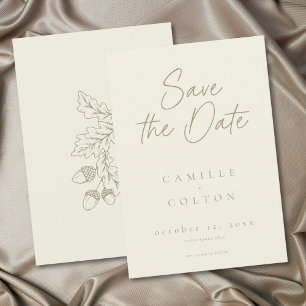 Elfenbein Creme Blatt Eichel Herbst Minimalistisch Save The Date
