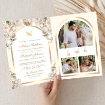 Elfenbein Creme Florale Goldene Bogen Schmetterlin