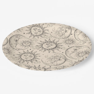 Elfenbein Creme Magic Vintage Himmels-Sonne Mond S Pappteller