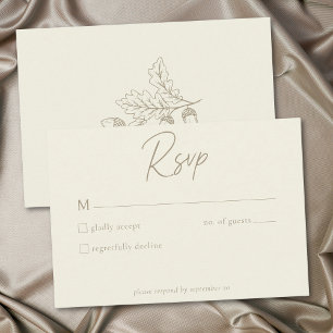 Elfenbein Creme Minimalistischer Blatt Eichel Herb RSVP Karte