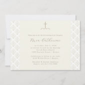 Elfenbein Damask Cream Cross Christening / Taufe Einladung (Vorderseite)