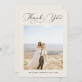 Elfenbein Delicate Calligraphy Wedding Foto Vielen Dankeskarte (Vorne/Hinten)