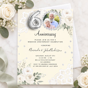 Elfenbein-Diamanten-Blumen 60. Hochzeitstag Einladung