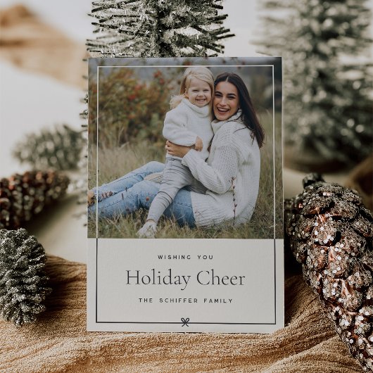 Elfenbein | Einfaches Minimal Weihnachtsbow-Foto Feiertagskarte