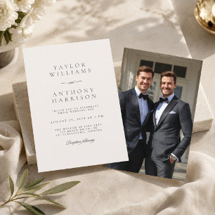 Elfenbein einfaches modernes elegantes Foto-Hochze Einladung