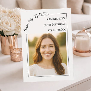 Elfenbein einfaches modernes Foto Geburtstag Save The Date