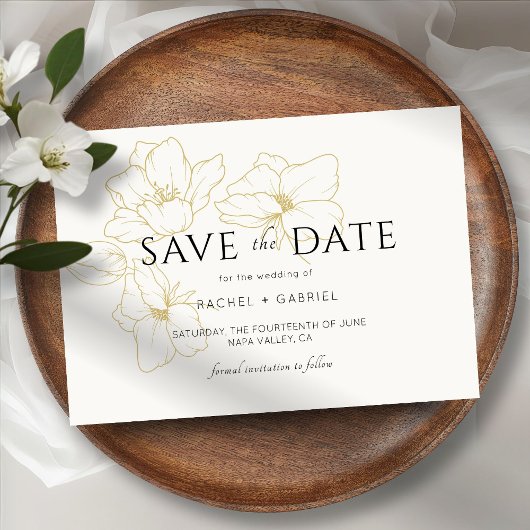 Elfenbein | Elegante Gold Floral Wedding rettet da Save The Date
