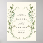Elfenbein Elegante Wildblumen Hochzeit Begrüßungsz Poster (Vorne)