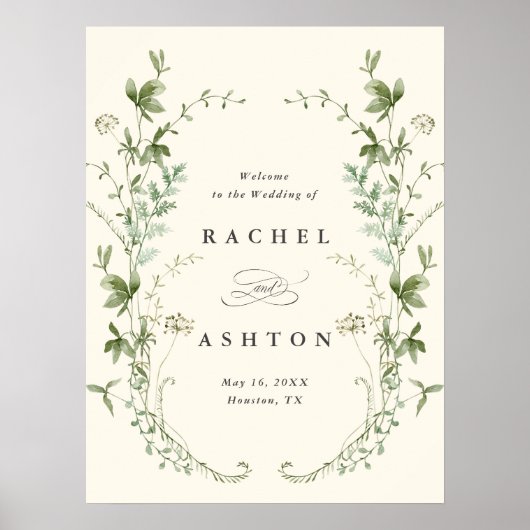 Elfenbein Elegante Wildblumen Hochzeit Begrüßungsz Poster (Vorne)