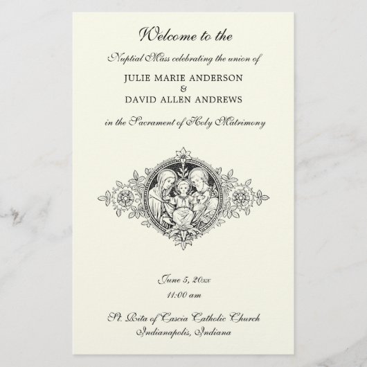 Elfenbein Elegantes katholisches Hochzeitsprogramm Briefpapier (Vorderseite)