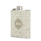 Elfenbein Embossed Floral Vinyl Wrapped Flask Flachmann (Links)