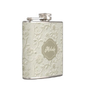 Elfenbein Embossed Floral Vinyl Wrapped Flask Flachmann (Rechts)