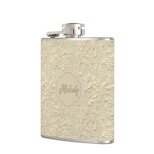 Elfenbein Embossed Floral Vinyl Wrapped Flask Flachmann (Links)