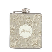 Elfenbein Embossed Floral Vinyl Wrapped Flask