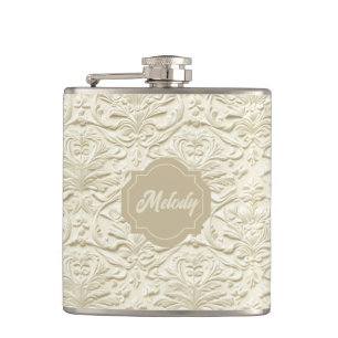 Elfenbein Embossed Floral Vinyl Wrapped Flask Flachmann