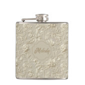 Elfenbein Embossed Floral Vinyl Wrapped Flask Flachmann (Vorderseite)