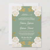 Elfenbein Floral Gold Sage Grüne muslimische Hochz Einladung (Vorderseite)