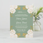 Elfenbein Floral Gold Sage Grüne muslimische Hochz Einladung (Stehend Vorderseite)