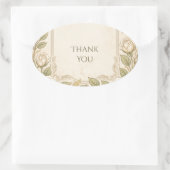 Elfenbein Florale Grün Dankeschön Ovaler Aufkleber (Tasche)