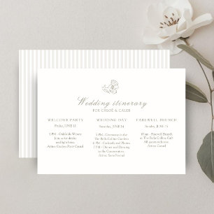 Elfenbein   Florales Hochzeitswochenende-Reiseplan Einladung