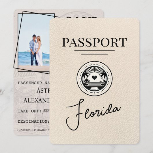 Elfenbein Florida Reisepass Save The Date (Vorne/Hinten)