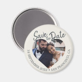 Elfenbein-Foto-Moderne-Schrift "Save the Date" Magnet (Vorderseite/Rückseite)