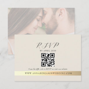 Elfenbein-Foto-QR-Code-Hochzeit RSVP Karte