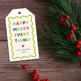 Elfenbein Frohe Weihnachten Wellige Geschenkkarte Geschenkanhänger
