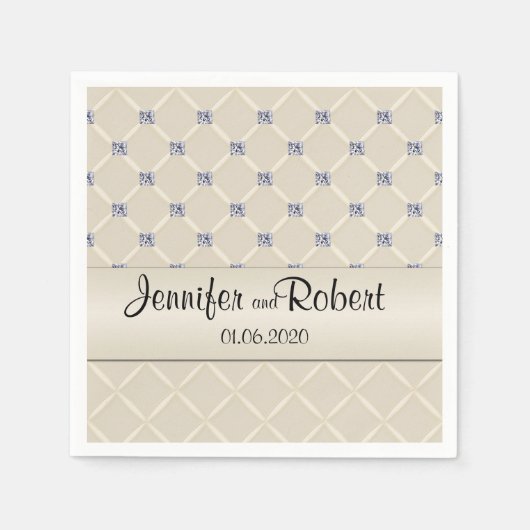 Elfenbein gequilted Bling Diamonds Posh Wedding Na Serviette (Vorderseite)