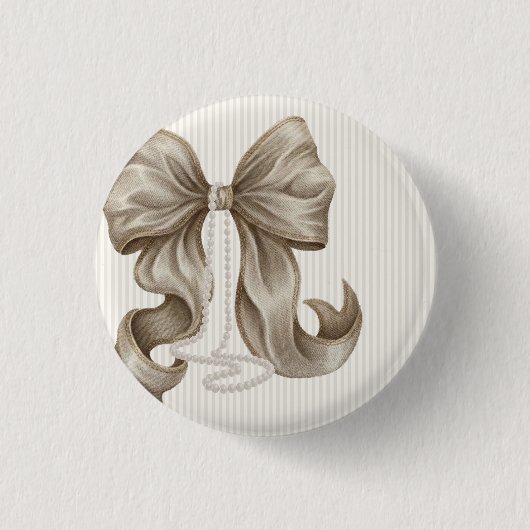 Elfenbein gestreifte Schleife Baby Shower Button (Vorderseite)