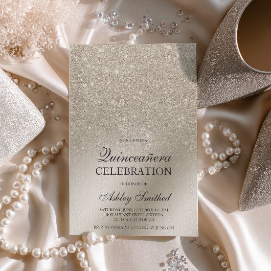 Elfenbein-Glitzer-Metallfolie Quinceañera Einladung