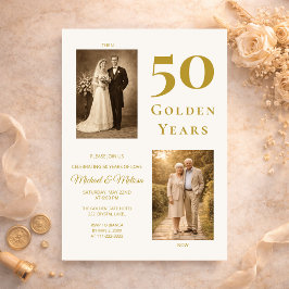 Elfenbein Gold 50. Jubiläumsfoto Damals und Heute Einladung