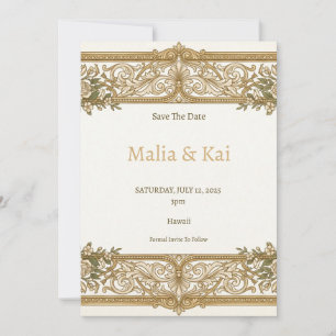 Elfenbein-Gold-Barock-Karte zur Vorankündigung des Save The Date