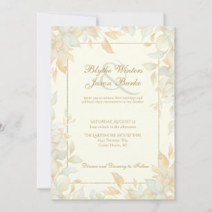 Elfenbein-Gold-Blatt-Rand Botanisch-Elegante Hochz Einladung