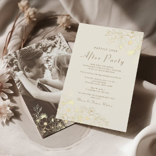 Elfenbein-Gold-Blumen-Hochzeits- After-Party-Einla Einladung