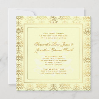 Elfenbein & Gold Damask Foto Einladung Hochzeit
