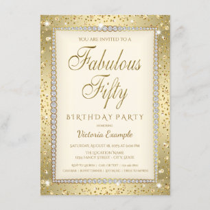 Elfenbein-Gold-Diamant-Fabelhafte 50-Geburtstagsei Einladung