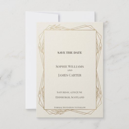 Elfenbein-Gold-Geometrisches 'Save The Date' Save The Date (Vorderseite)