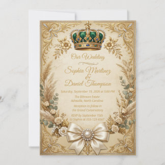 Elfenbein-Gold-Kronen-Pampas-Elegant-Royal-Boho Einladung