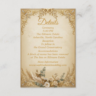 Elfenbein-Gold-Kronen-Pampas-Elegant-Royal-Boho Mitteilungskarte