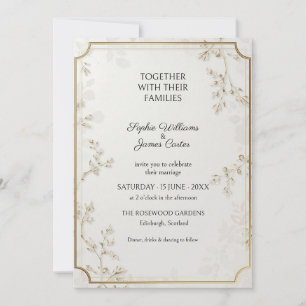 Elfenbein-Gold-Minimalist-Botanik-Hochzeitseinladu Einladung