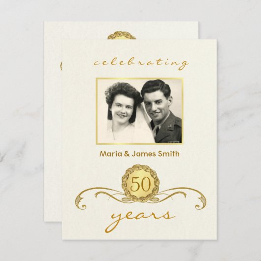 Elfenbein & Gold - Party Einladungen zum 50. Jahre (Vorne/Hinten)