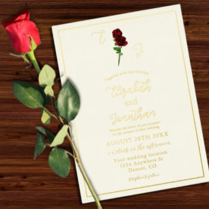 Elfenbein-Gold-Rosen-Hochzeit Folieneinladung