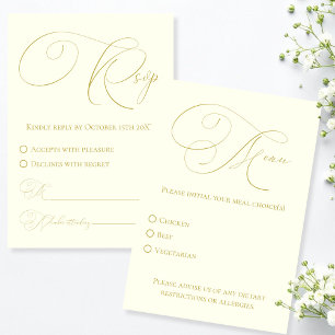 Elfenbein & Gold RSVP mit Antwortkarte für Menüwah Karte