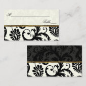 Elfenbein, Gold und schwarze Damaskus-Wäsche-Karte Platzkarte (Vorne/Hinten)