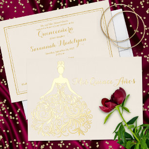 Elfenbein-Goldfolie-Silhouette Quinceañera-Einladu Folieneinladung