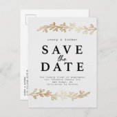 Elfenbein-Goldlaub Save the Date Ankündigungspostkarte (Vorne/Hinten)