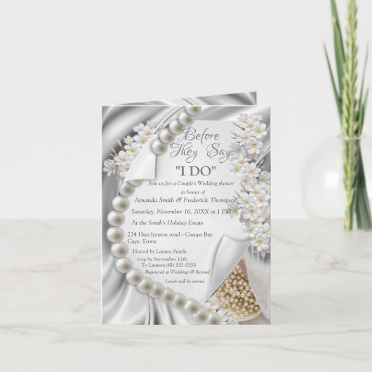 Elfenbein, Grün, Blau, Gold auf Seidendusche Einla Einladung (Vorderseite)